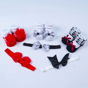 Baby Headband & Socks 6Pcs Set Rose Red - Sunshine