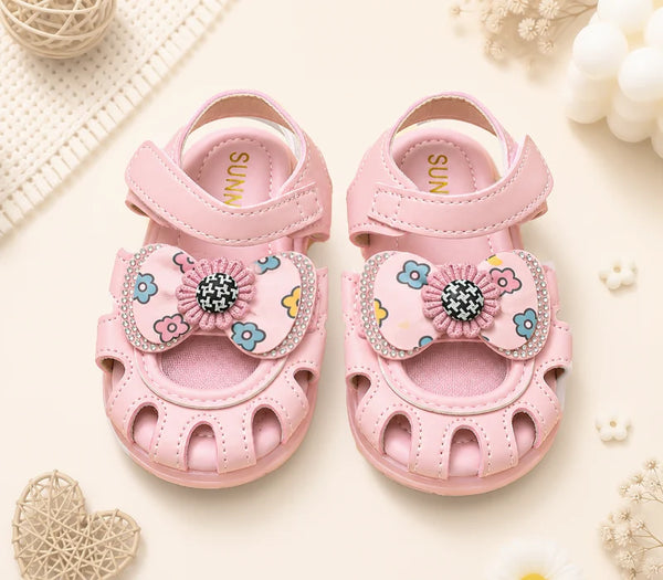 Kids Sandals With Sole Lights Bow Pink - Sunshine