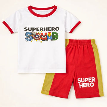 Kids T-Shirt & Short Set Superhero White - Mini Charm