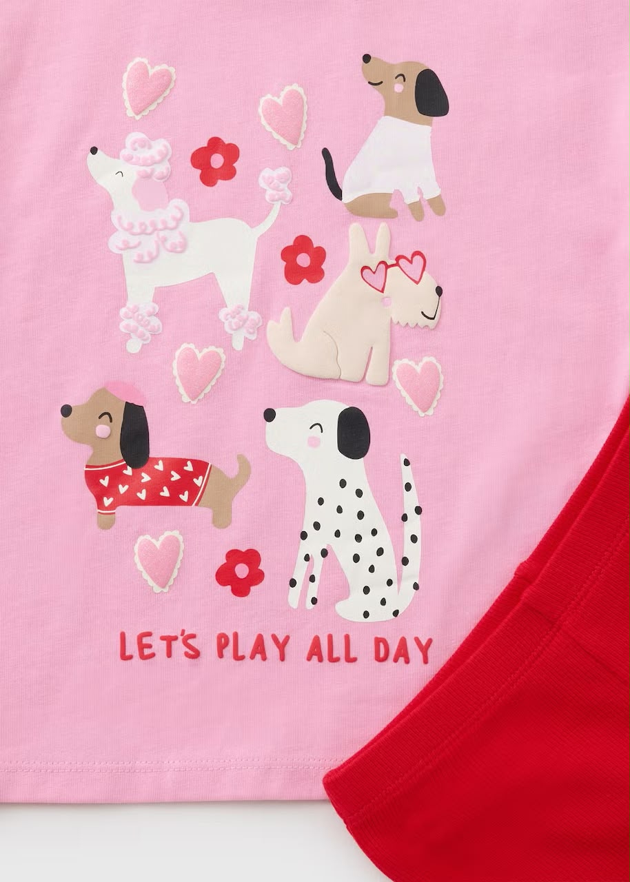 Girls Red Puppy Top & Flared Legging Set (1-8yrs)