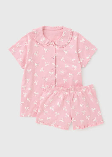 Girls Pink Bow Short Pyjama Set (1-8yrs)