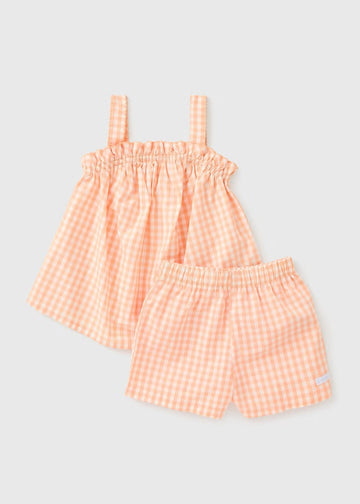 Girls Orange Gingham Pyjama Top & Short Set (4-13yrs)