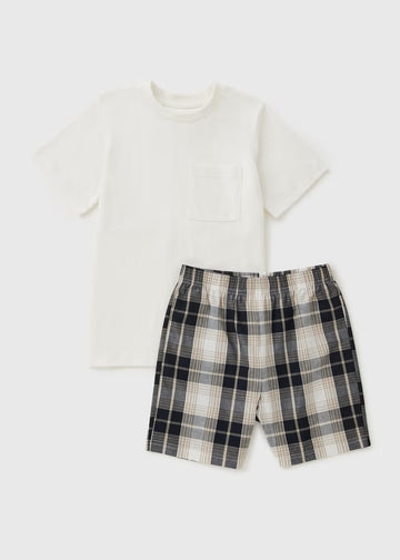 Boys Cream Check Short Pyjama Set (7-13yrs)
